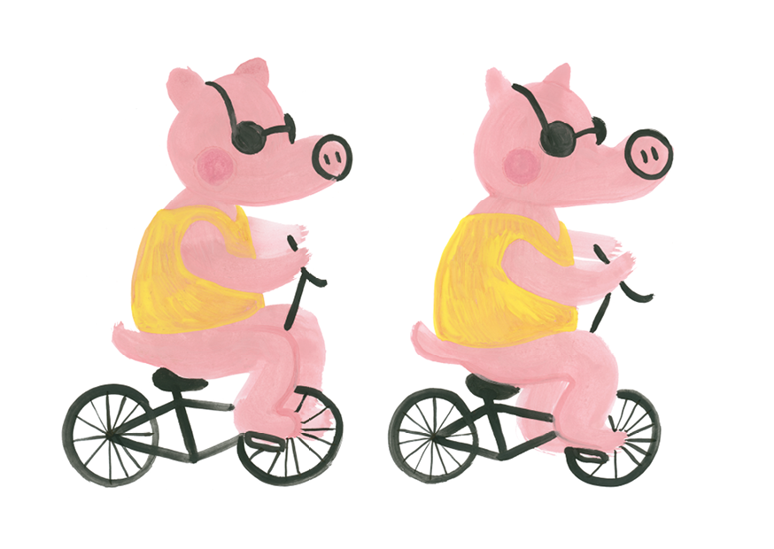 Vykort - Pigs on bikes