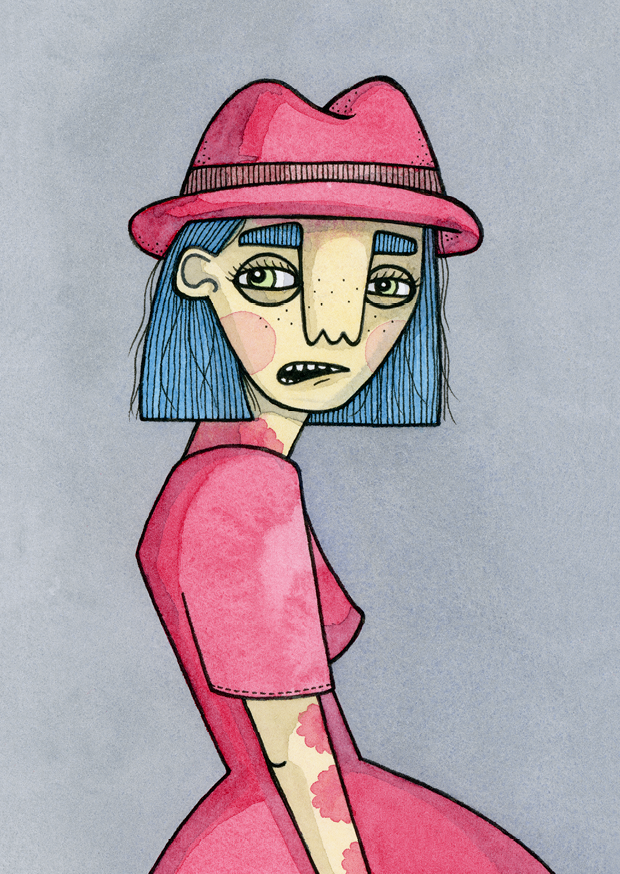 Vykort - Red hat girl
